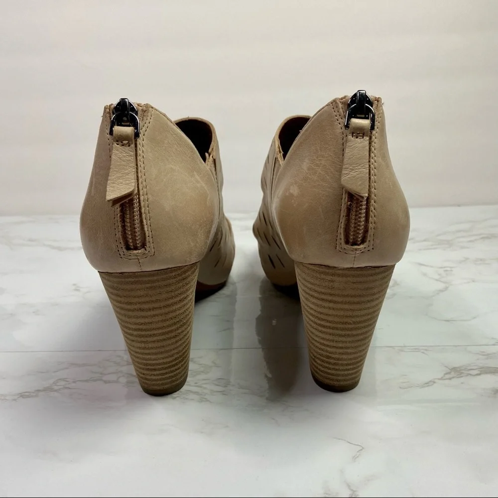 Beige Peep-Toe Cutout Block Heel Bootie